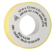 Těsnící teflonová páska 12 m × 12 mm × 0,1 mm, 60 g/m2 | 2500020